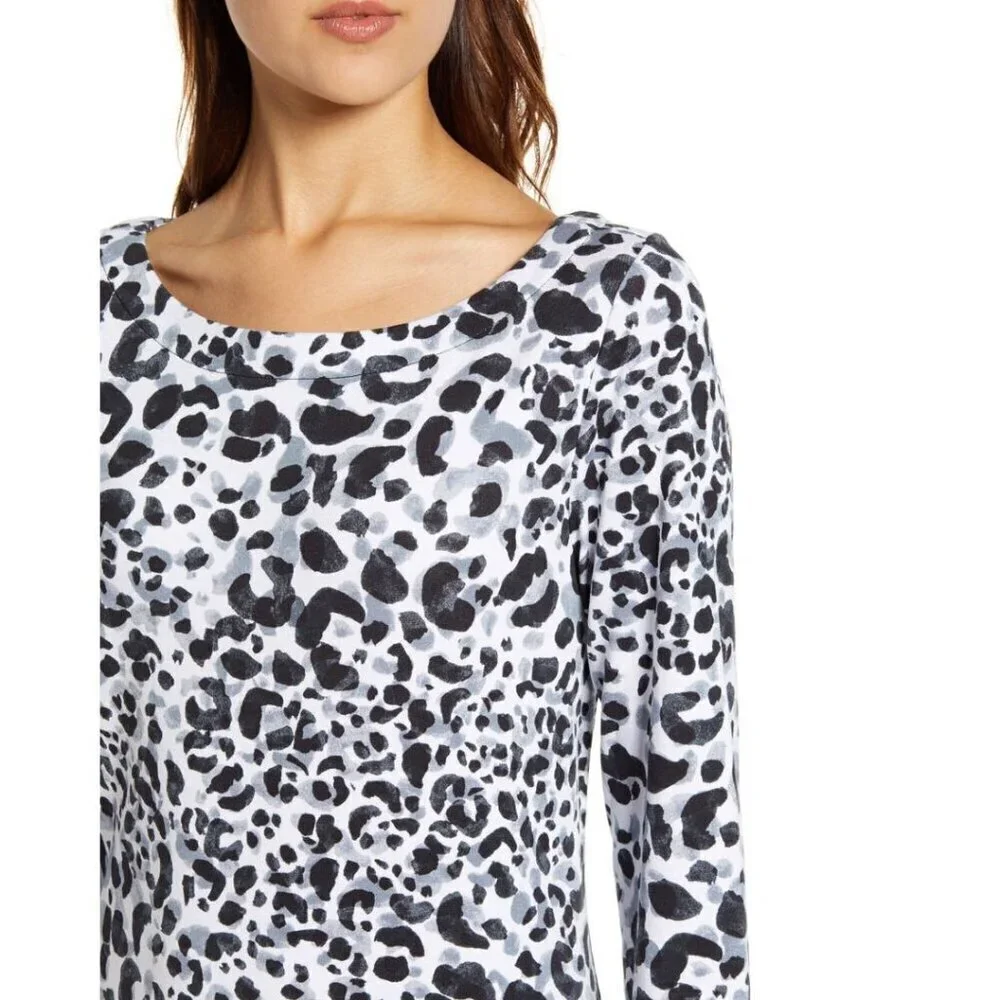 Tommy Bahama Dress Medium White Scoop Neck Leopard Stretch Shift